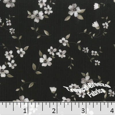 Black Floral Sweet Creme Polyester Fabric