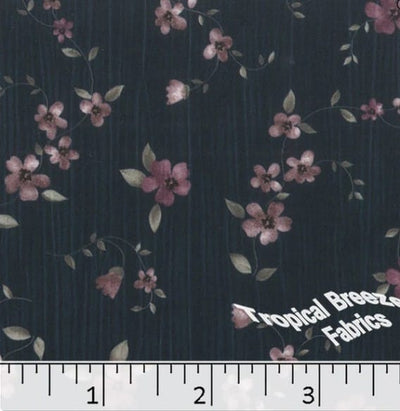 Dark Navy Floral Sweet Creme Polyester Fabric