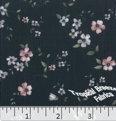 Navy Floral Sweet Creme Polyester Fabric