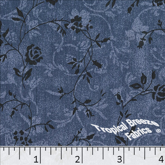 Dark Blue Floral Yoryu Polyester Fabric - 32"