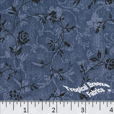Dark Blue Floral Yoryu Polyester Fabric - 32"