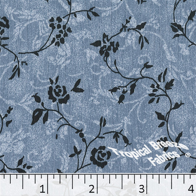 Slate Blue Floral Yoryu Polyester Fabric- 1 3/4 yds