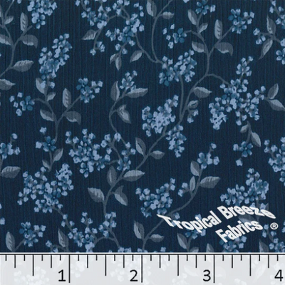 Medium Blue Floral Yoryu Polyester Fabric