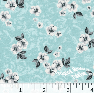 Aqua Floral Koshibo Polyester Fabric