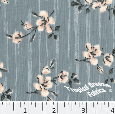 Slate Blue Floral Yoryu Polyester Fabric