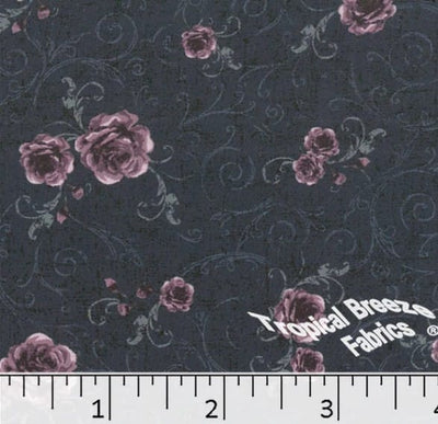 Dark Blue Peach Cream Roses Polyester Fabric