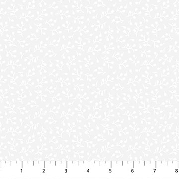 Northcott White on White Vine Leaves Quilting Cotton Fabric- White