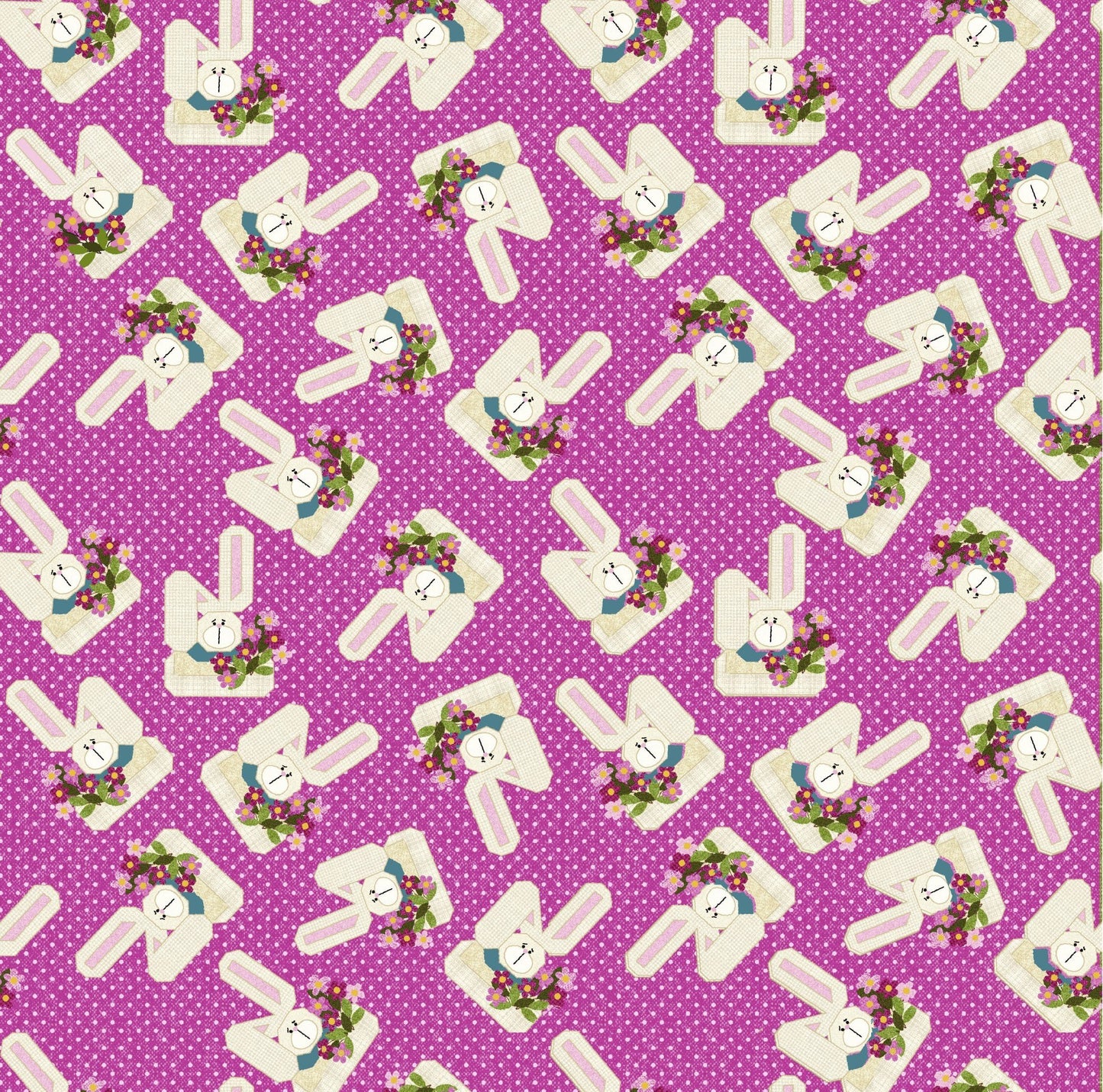 Benartex A Wooly Garden Garden Bunnies Quilting Cotton Fabric- Pink