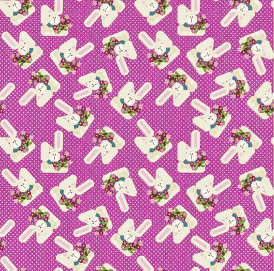 Benartex A Wooly Garden Garden Bunnies Quilting Cotton Fabric- Pink