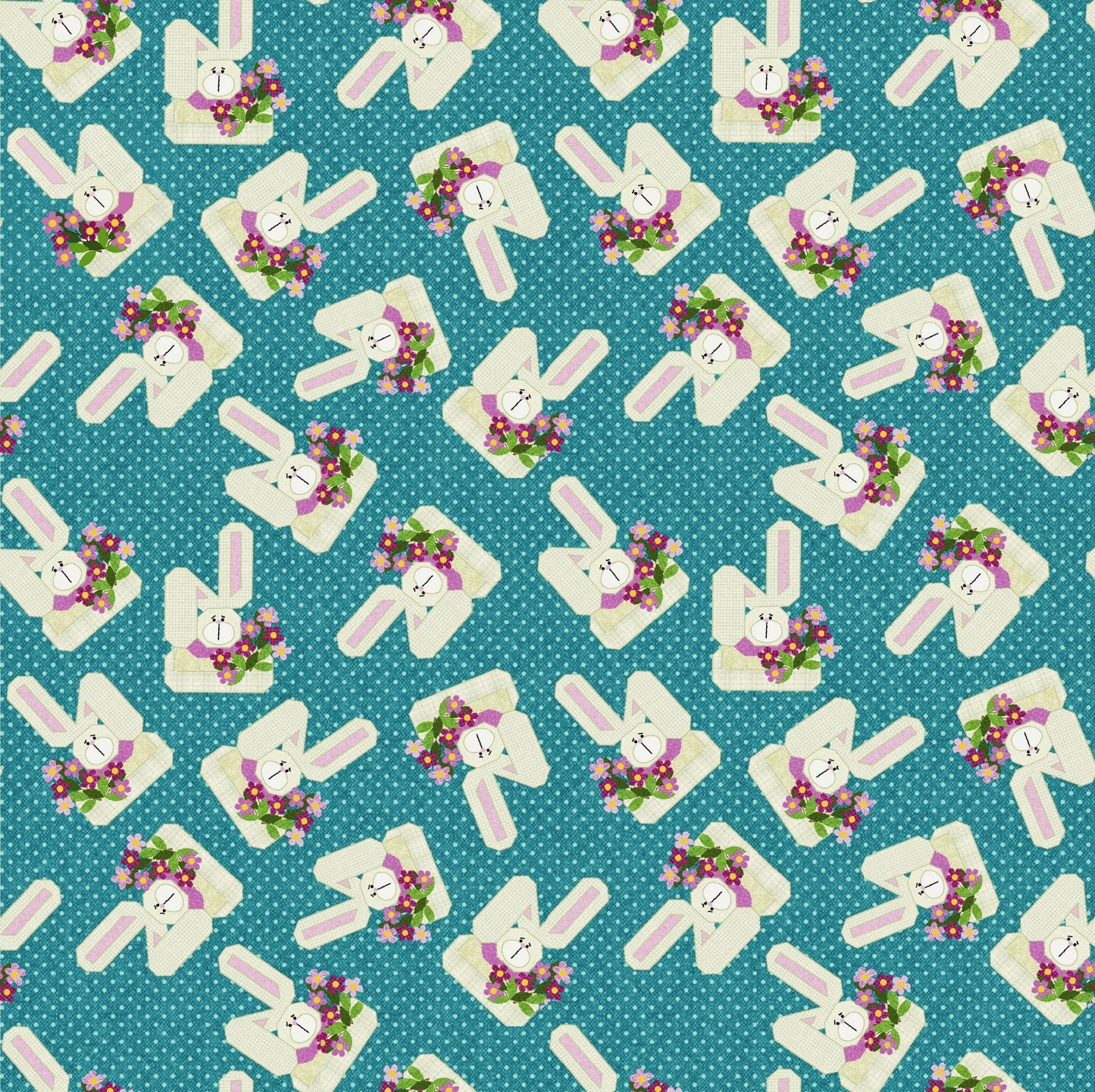 Benartex A Wooly Garden Garden Bunnies Quilting Cotton Fabric- Teal