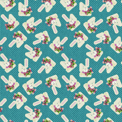 Benartex A Wooly Garden Garden Bunnies Quilting Cotton Fabric- Teal
