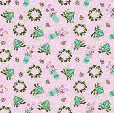 Benartex A Wooly Garden Garden Toss Quilting Cotton Fabric- Light Pink