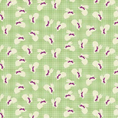 Benartex A Wooly Garden Bunnies Quilting Cotton Fabric- Light Green
