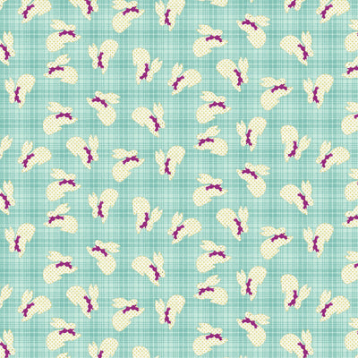 Benartex A Wooly Garden Bunnies Quilting Cotton Fabric- Light Teal