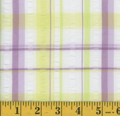 Yellow & Purple Plaid Stripes Seersucker Fabric