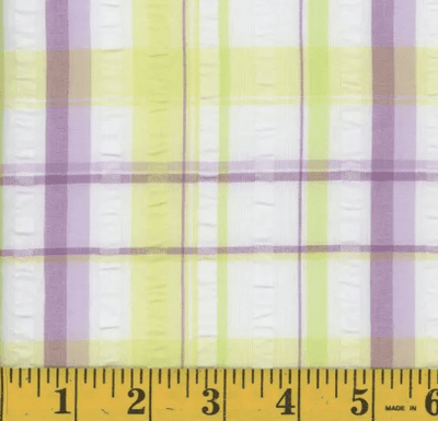 Yellow & Purple Plaid Stripes Seersucker Fabric