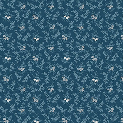Henry Glass Quilted Kitties Small Foliage Quilting Cotton Fabric- Midnight Blue