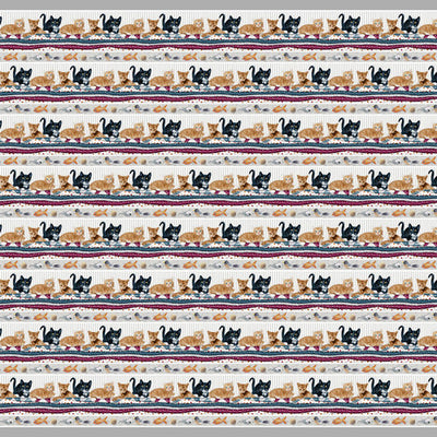 Henry Glass Quilted Kitties Border Stripe Quilting Cotton Fabric- Gray