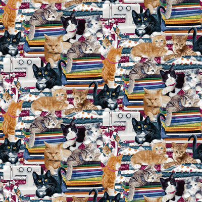 Henry Glass Quilted Kitties Packed Kitties Quilting Cotton Fabric- Midnight Blue