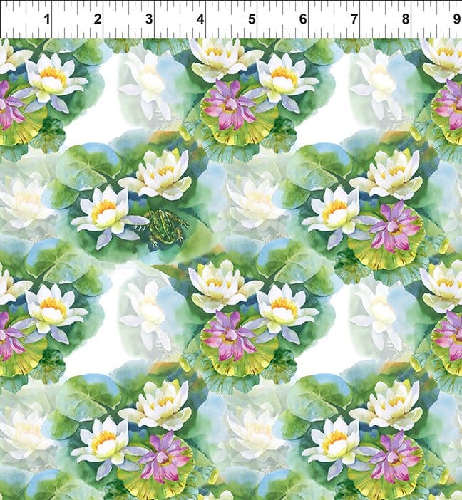 In the Beginning Decoupage Lily Pads Quilting Cotton Fabric- Green