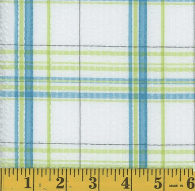 Aqua & Lime Stripes Seersucker Fabric