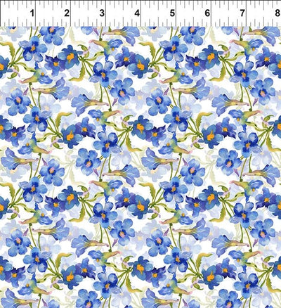 In the Beginning Decoupage Flowers Quilting Cotton Fabric- Blue
