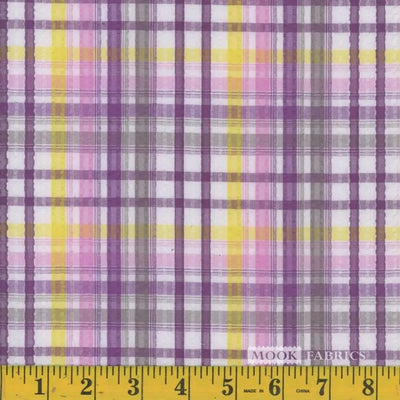 Yellow Multi Plaid Seersucker Fabric