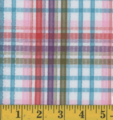 Coral Plaid Seersucker Fabric