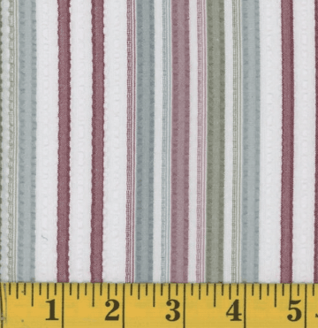 Sage & Burgundy Stripes Seersucker Fabric
