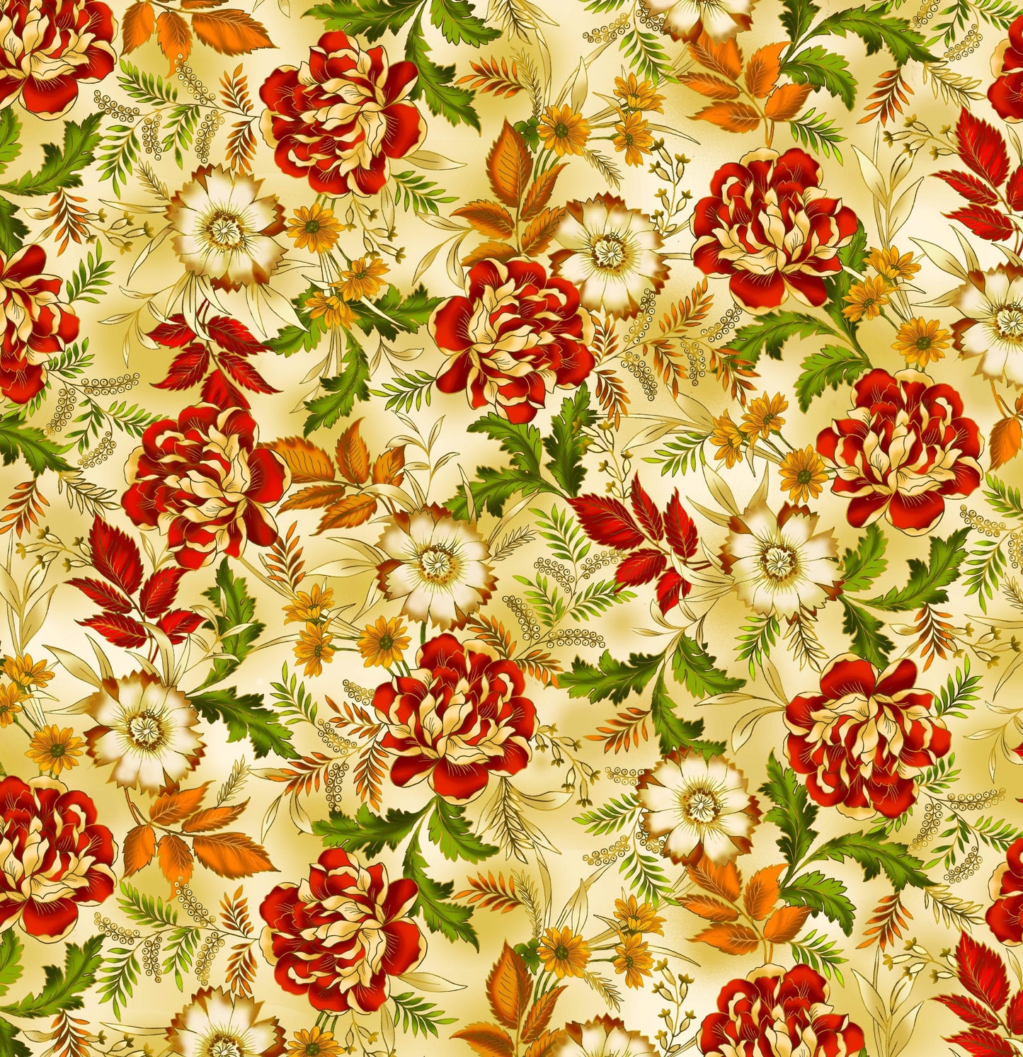 Benartex Autumn Comfort Flannel Autumn Bouquet Quilting Cotton Fabric- Cream