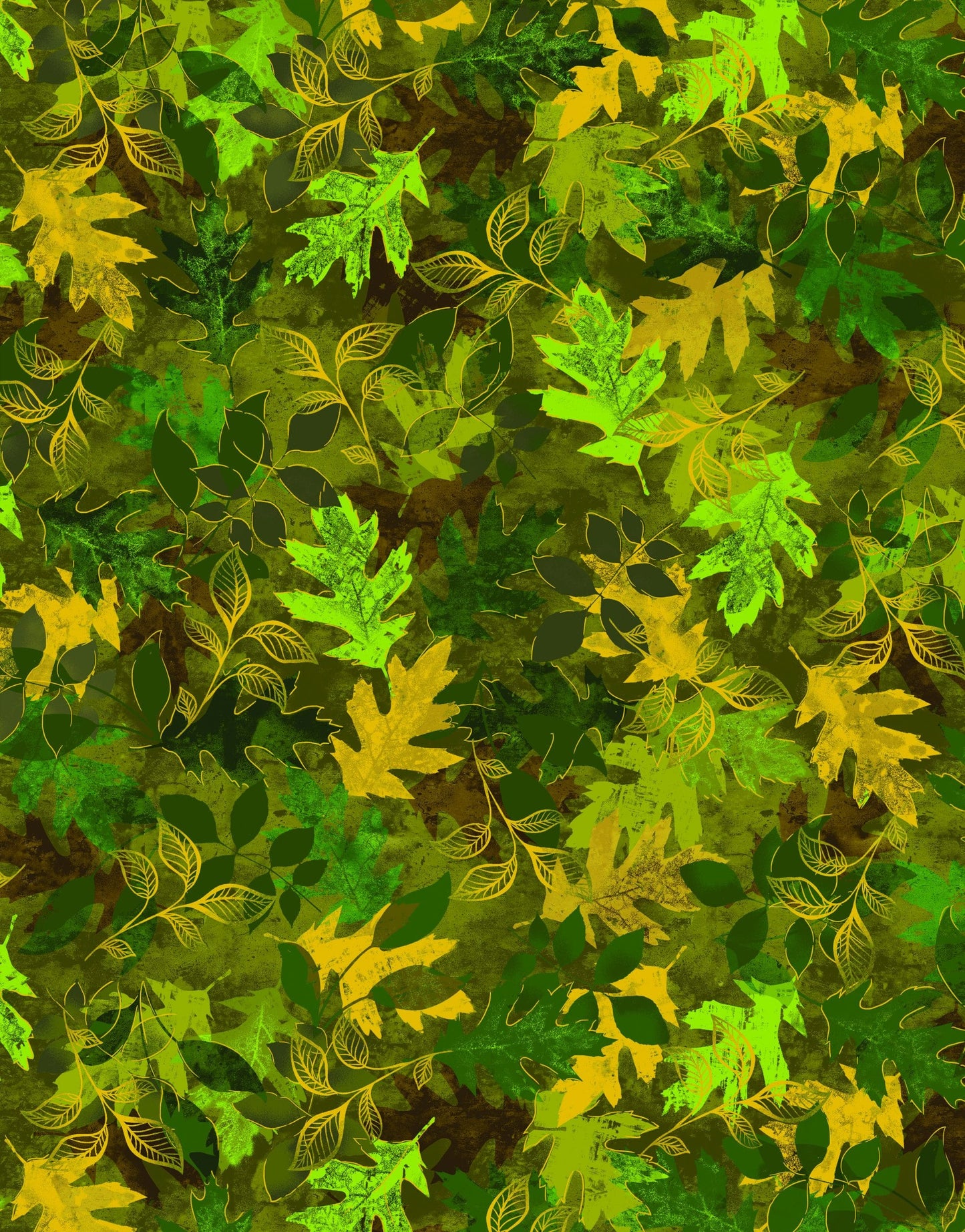 Benartex Autumn Comfort Flannel Leafy Splendor Quilting Cotton Fabric- Olive Green