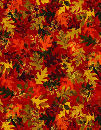 Benartex Autumn Comfort Flannel Leafy Splendor Quilting Cotton Fabric- Russet