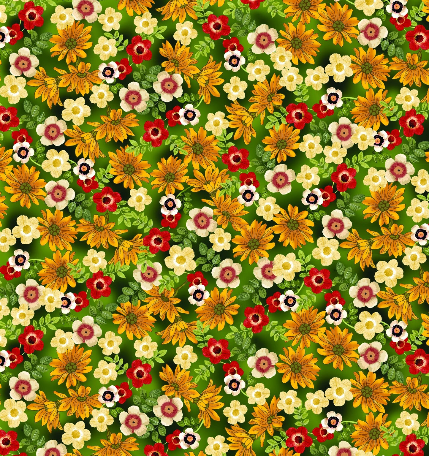 Benartex Autumn Comfort Flannel Floral Garden Quilting Cotton Fabric- Green