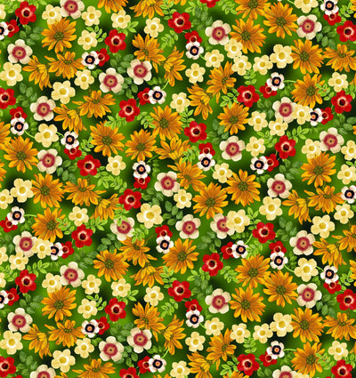 Benartex Autumn Comfort Flannel Floral Garden Quilting Cotton Fabric- Green