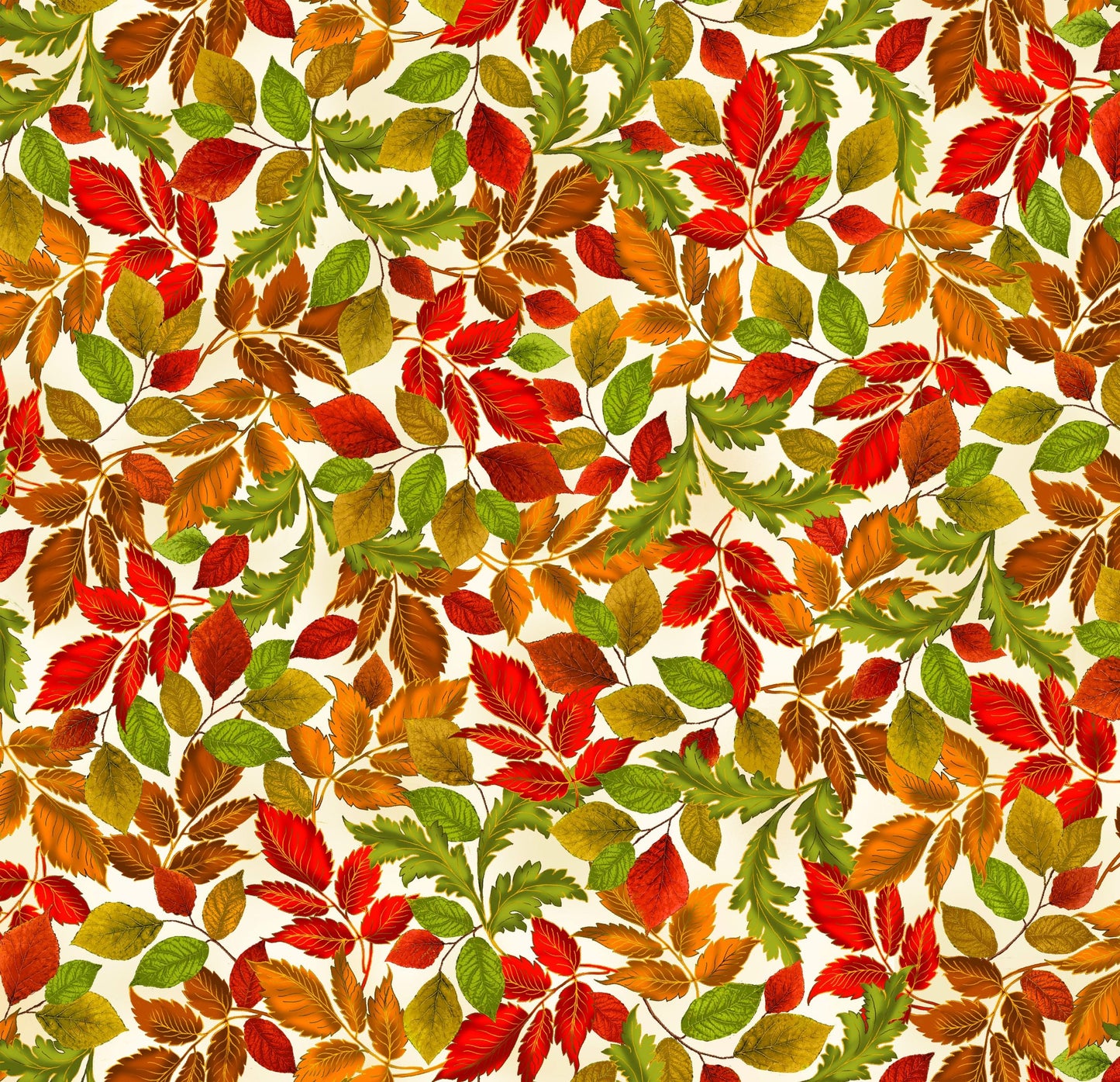 Benartex Autumn Comfort Flannel Falling Leaves Quilting Cotton Fabric- Cream