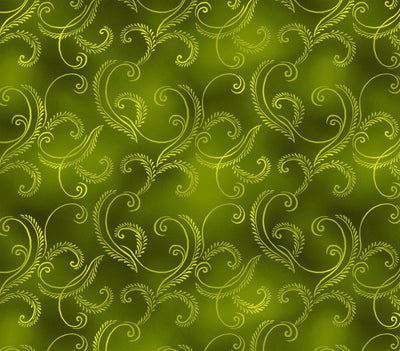 Benartex Autumn Comfort Flannel Harvest Scroll Quilting Cotton Fabric- Green