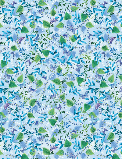 Benartex Butterfly Bliss Butterfly Meadow Quilting Cotton Fabric- Light Blue