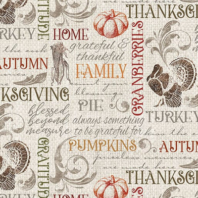 Benartex Turkey Time Turkey Time Sentiment Quilting Cotton Fabric- Natural