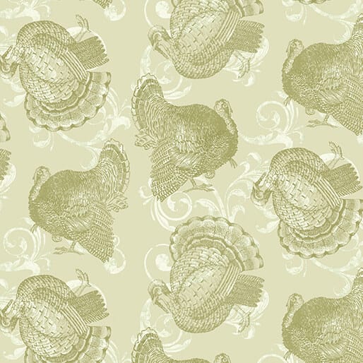 Benartex Turkey Time Turkey Tradition Quilting Cotton Fabric- Sage