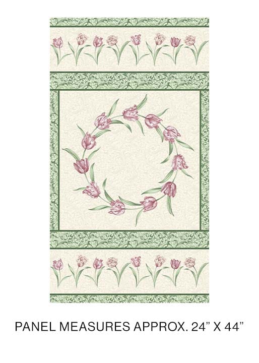 Benartex Evelyn's Etched Tulips Etched Tulips Panel Quilting Cotton Fabric- Cream