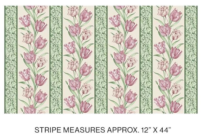 Benartex Evelyn's Etched Tulips Etched Tulips Stripe Quilting Cotton Fabric- Cream