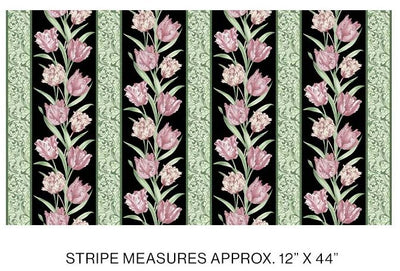 Benartex Evelyn's Etched Tulips Etched Tulips Stripe Quilting Cotton Fabric- Black