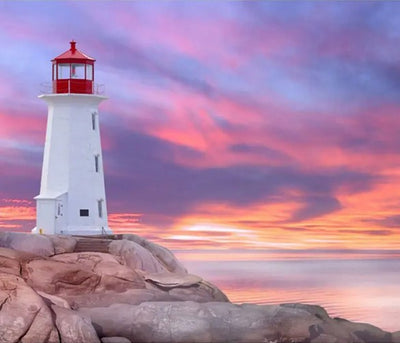 Maritime Lighthouse Sunrise Panel - (35.5"x45") Quilting Cotton Fabric