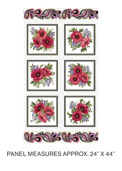 Benartex Amazing Poppies Amazing Poppies Panel Quilting Cotton Fabric- White/Multi