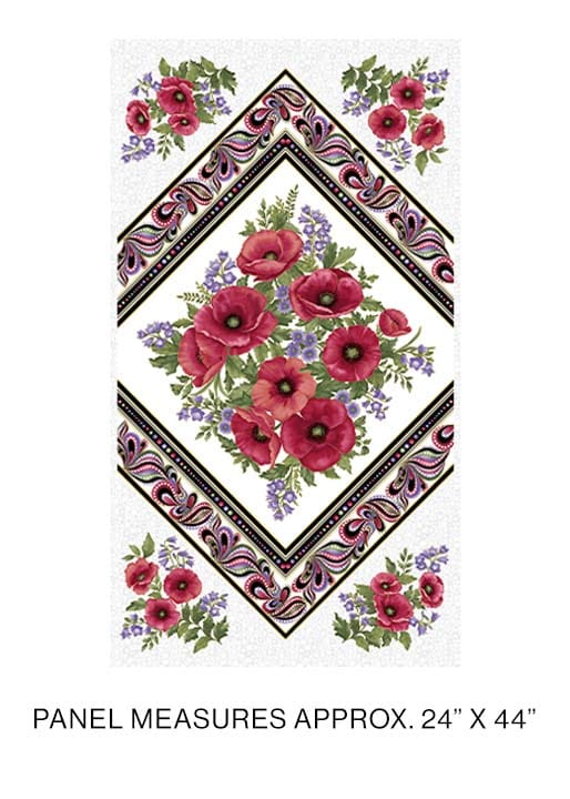 Benartex Amazing Poppies Poppies on Point Panel Quilting Cotton Fabric- White/Multi