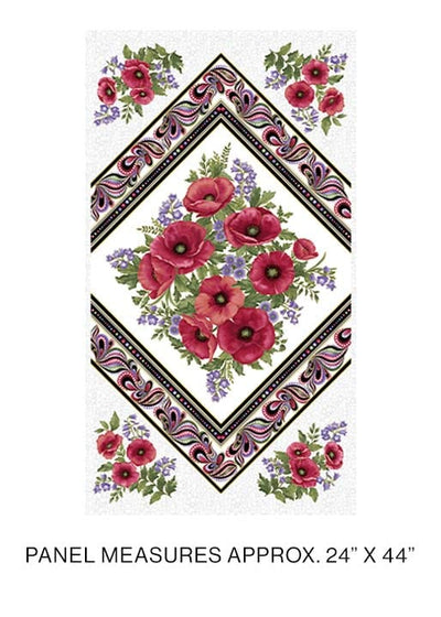 Benartex Amazing Poppies Poppies on Point Panel Quilting Cotton Fabric- White/Multi