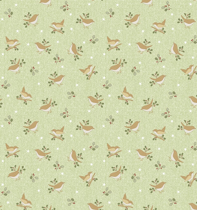 Benartex ABC's Bird & Sprig Quilting Cotton Fabric- Green