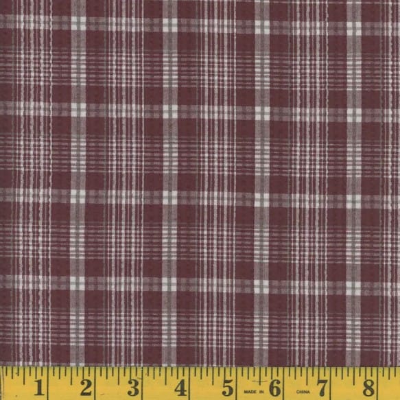 Wine Plaid Seersucker Fabric