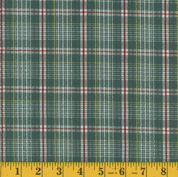 Teal Plaid Seersucker Fabric