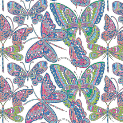Benartex Blooming Denim Blooming Butterflies Quilting Cotton Fabric- White